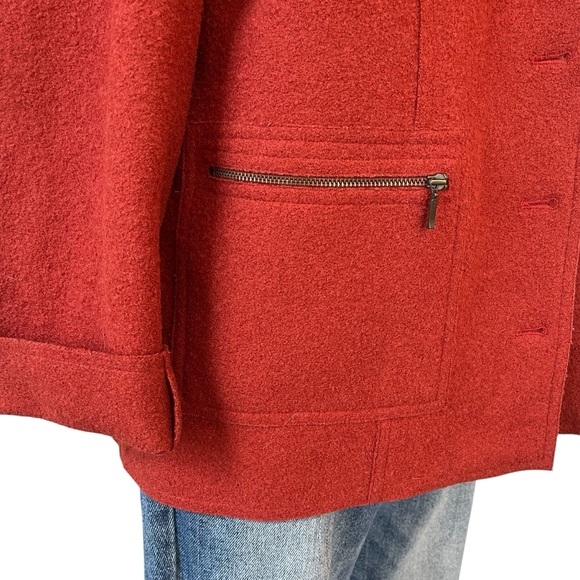 Vintage handmade rust wool felt coat button down M zip pockets - Picture 6 of 12